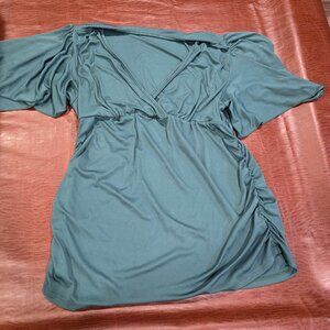 SHEIN Curve Teal Flutter Sleeve V-Neck Empire Waist Top - 3XL